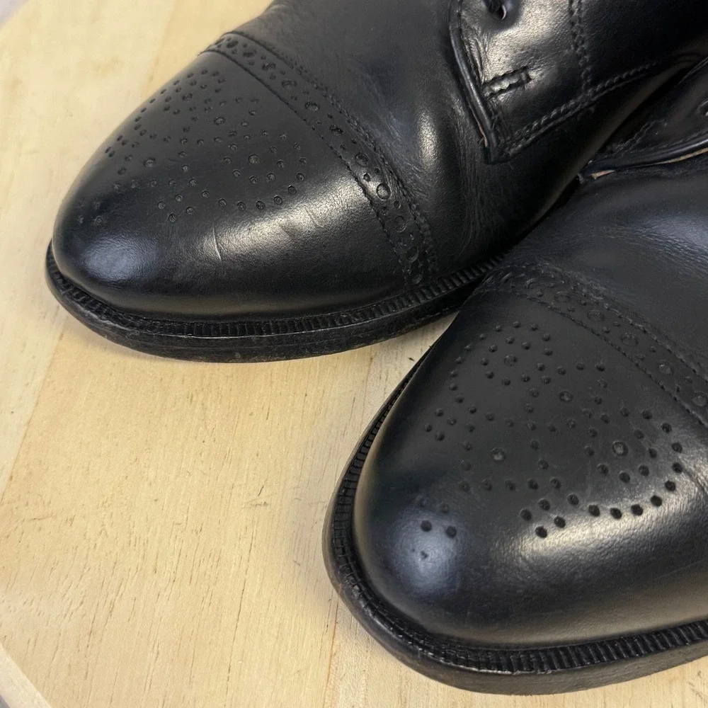 Cole Haan Mens Black Leather Cap Toe Brogue Derby Shoes Made in USA PM650 8C